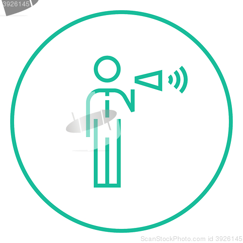 Image of Businessman with megaphone line icon.