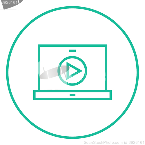 Image of Laptop with play button on screen line icon.