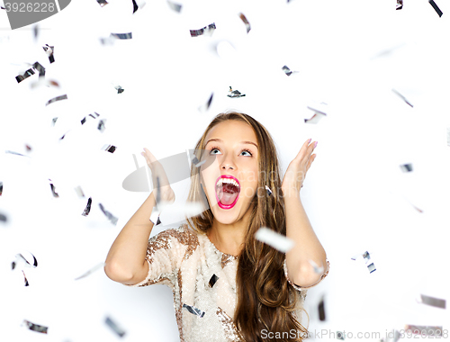 Image of happy young woman or teen girl in fancy dress