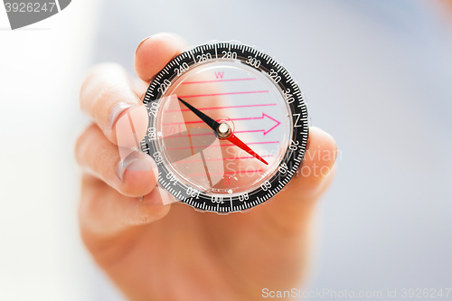 Image of close up of woman hand holding compass