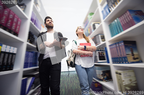 Image of students group  in school  library