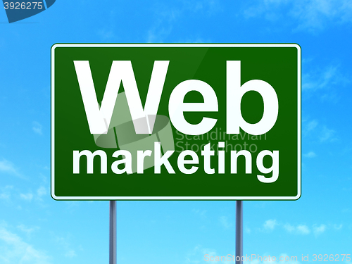 Image of Web design concept: Web Marketing on road sign background