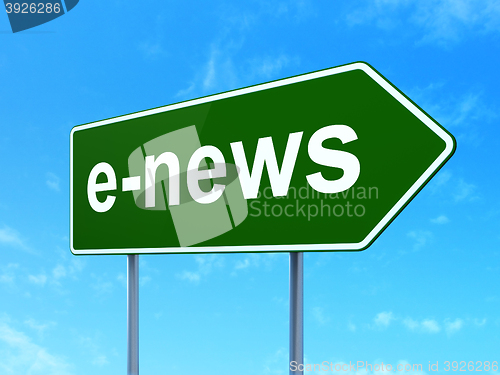 Image of News concept: E-news on road sign background