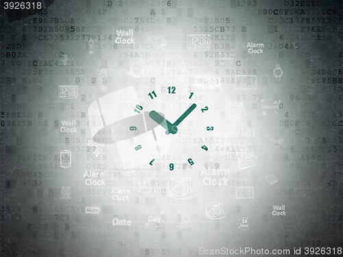 Image of Timeline concept: Clock on Digital Data Paper background