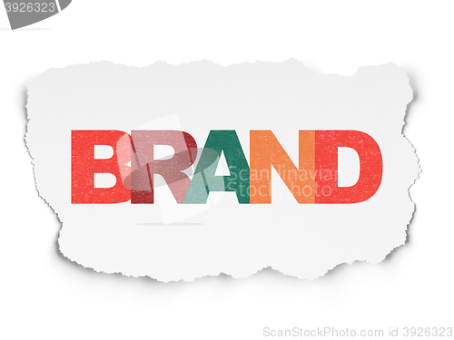 Image of Marketing concept: Brand on Torn Paper background