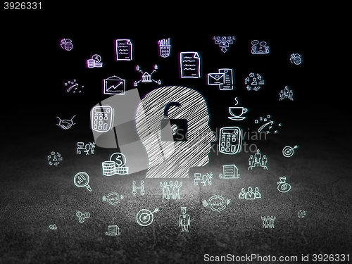 Image of Finance concept: Head With Padlock in grunge dark room