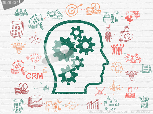 Image of Business concept: Head With Gears on wall background