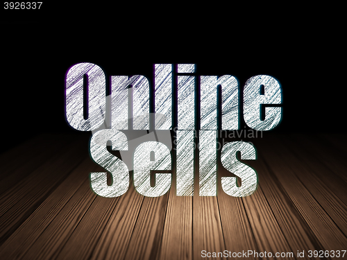 Image of Advertising concept: Online Sells in grunge dark room