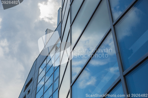 Image of window reflection dayligh as blue background