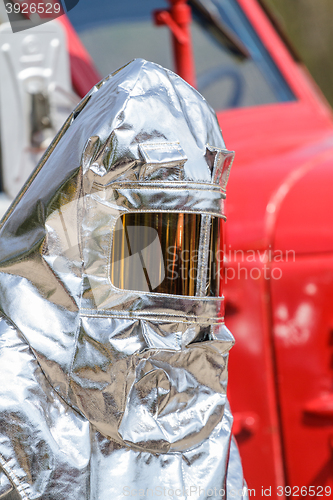 Image of Fire in special heat resistant suit