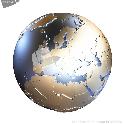 Image of Europe on golden metallic Earth