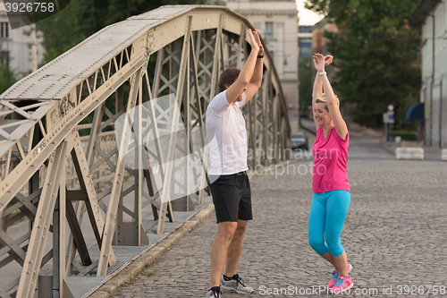 Image of couple congratulate and happy to finish