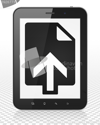 Image of Web design concept: Tablet Pc Computer with Upload on display