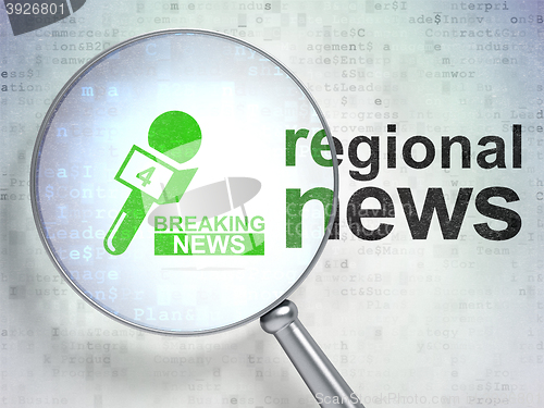 Image of News concept: Breaking News And Microphone and Regional News with optical glass