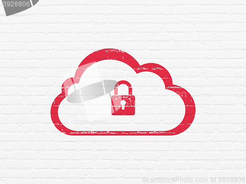 Image of Cloud networking concept: Cloud With Padlock on wall background