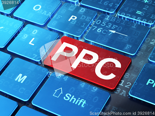 Image of Advertising concept: PPC on computer keyboard background
