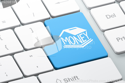 Image of Banking concept: Money Box on computer keyboard background