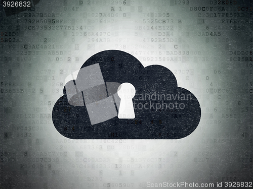 Image of Cloud networking concept: Cloud With Keyhole on Digital Data Paper background
