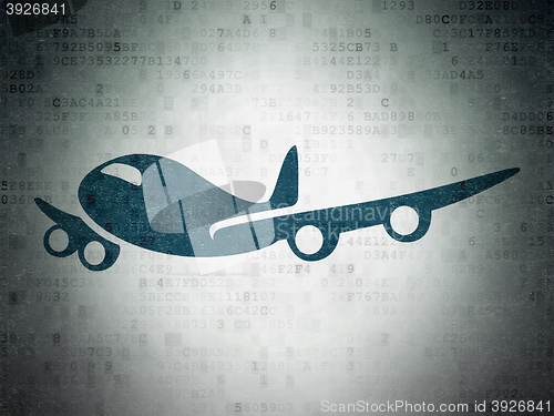 Image of Vacation concept: Airplane on Digital Data Paper background