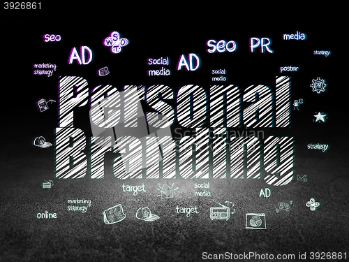 Image of Advertising concept: Personal Branding in grunge dark room