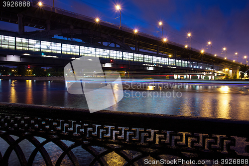 Image of night landscape with Luzhnetsky metro bridge