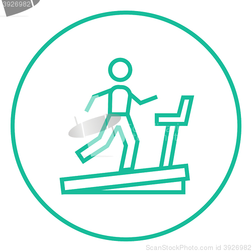 Image of Man running on treadmill line icon.