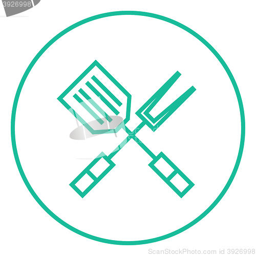 Image of Kitchen spatula and big fork line icon.