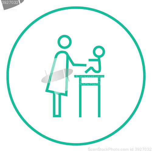 Image of Woman taking care of baby line icon.