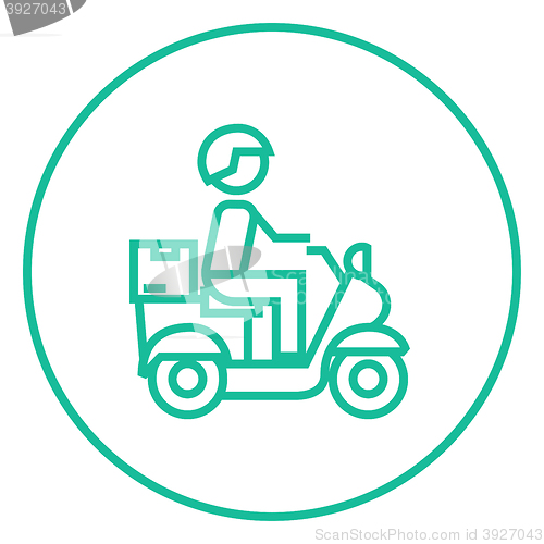 Image of Man carrying goods on bike line icon.