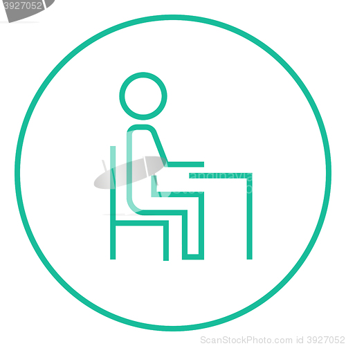 Image of Student sitting on chair at the desk line icon.