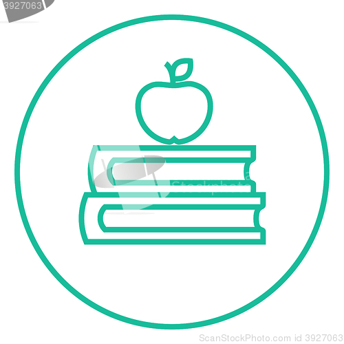 Image of Books and apple on top line icon.