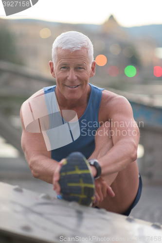 Image of handsome man stretching before jogging