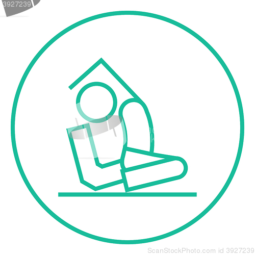 Image of Man practicing yoga line icon.