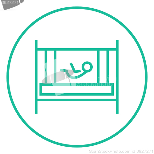 Image of Baby laying in crib line icon.