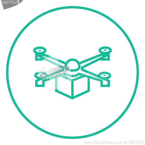 Image of Drone delivering package line icon.