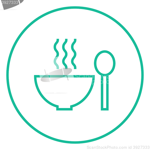 Image of Bowl of hot soup with spoon line icon.