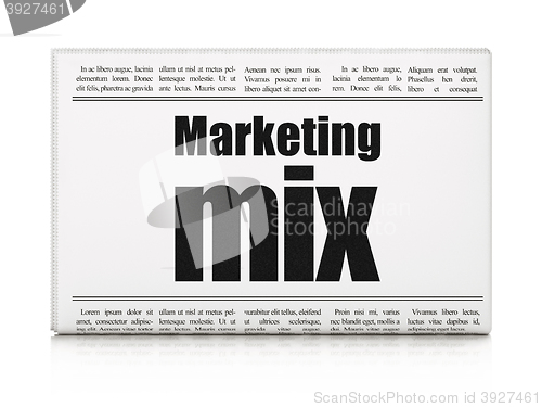 Image of Advertising concept: newspaper headline Marketing Mix