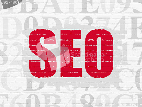 Image of Web design concept: SEO on wall background