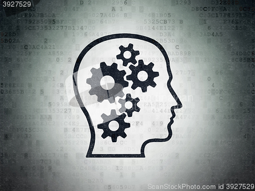 Image of Education concept: Head With Gears on Digital Data Paper background