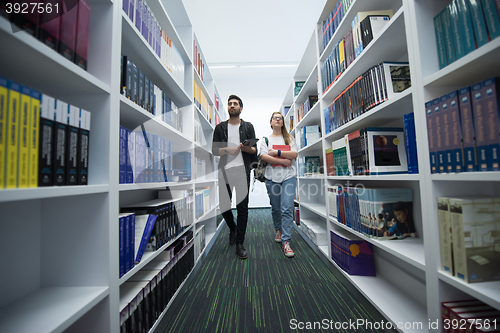 Image of students group  in school  library