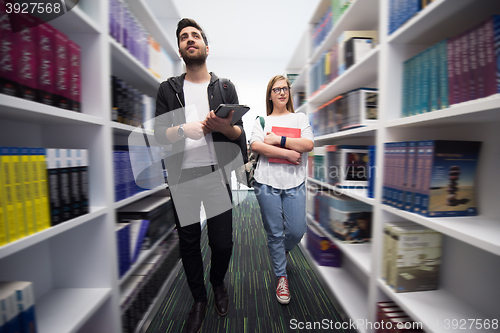 Image of students group  in school  library