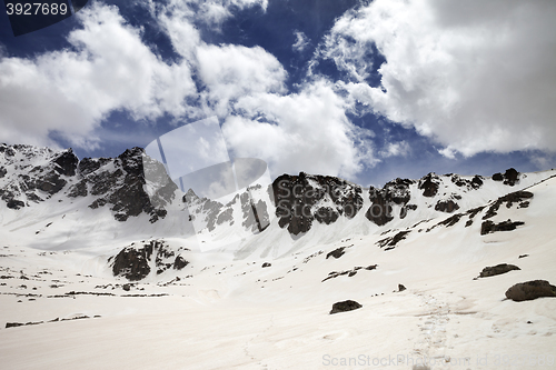 Image of Snowy mountains at nice sun day