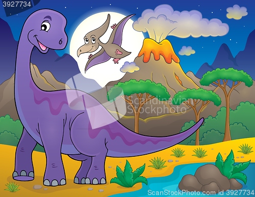 Image of Night landscape with dinosaur theme 1