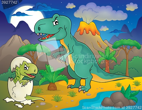 Image of Night landscape with dinosaur theme 3