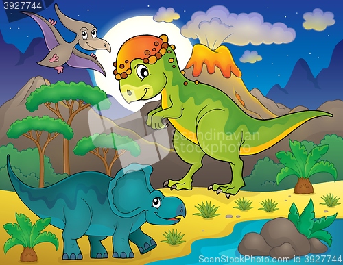 Image of Night landscape with dinosaur theme 4