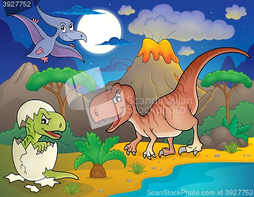 Image of Night landscape with dinosaur theme 2