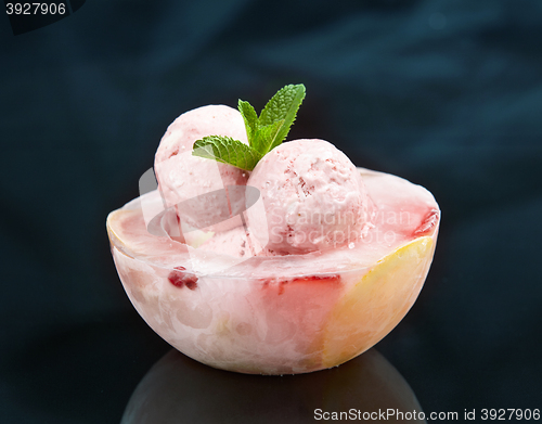 Image of ice cream dessert in ice bowl
