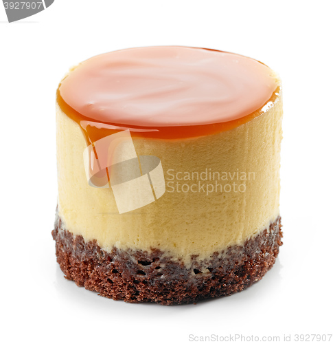 Image of chocolate biscuit cake with caramel cream and sweet sauce