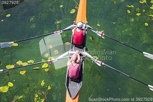 Image of Two rowers  rowing