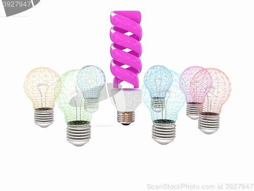 Image of energy-saving lamps. 3D illustration